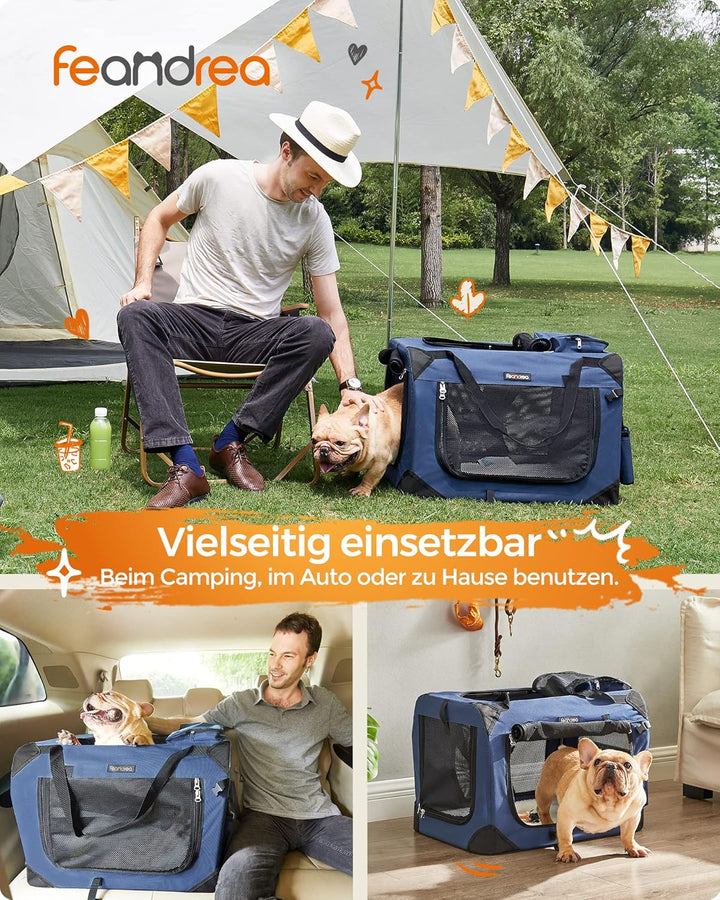 FEANDREA Hundebox, Hundetasche, faltbar, 60 x 42 x 42 cm, dunkelblau PDC60Z 60 x 42 x 42 cm