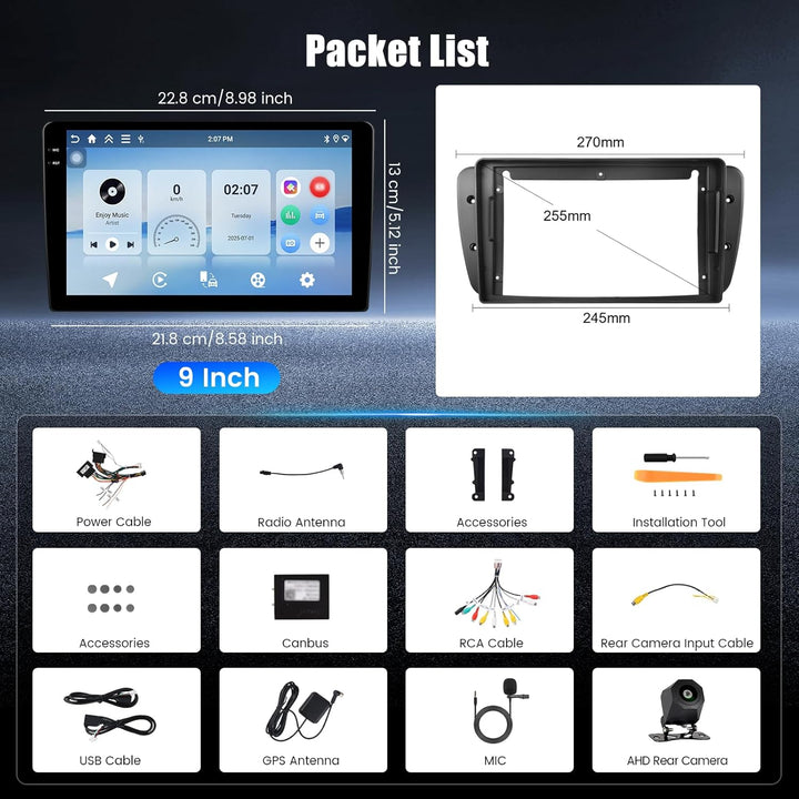 Hikity 4+128G Autoradio für Seat Ibiza 6J 2009-2013, 9" Bildschirm Radio mit Wireless CarPlay Androi