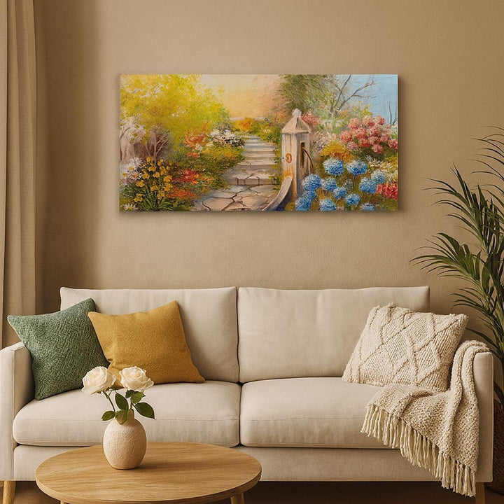 Wandbilder Dekoration Wohnzimmer Garten Blumen Sommer Panorama Bilder auf Leinwand 120x50cm Leinwand