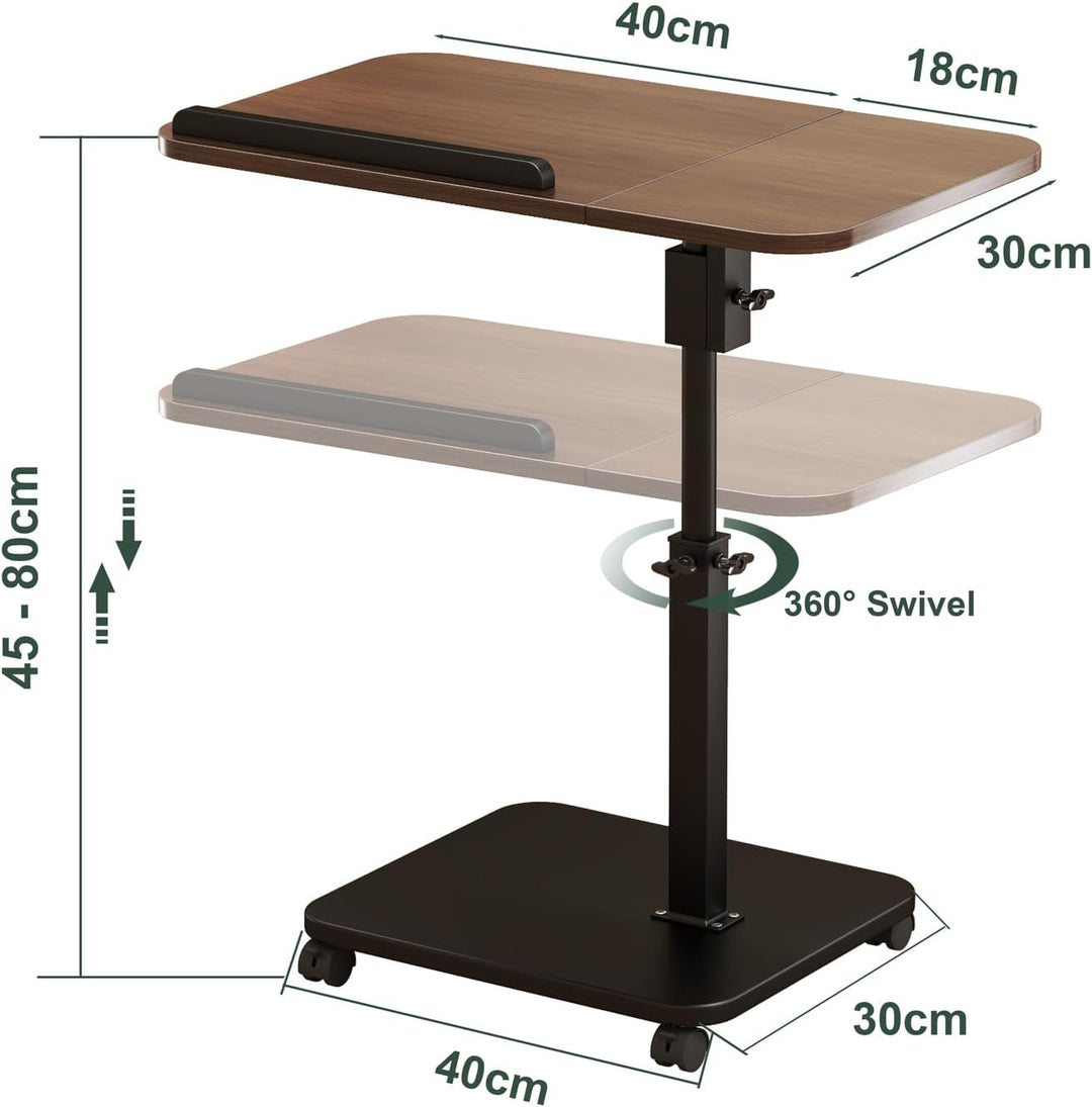 Beistelltisch mit Rollen Höhenverstellbar, Holz Couch Beistelltische c Form 360° Rotierend, Top Kipp