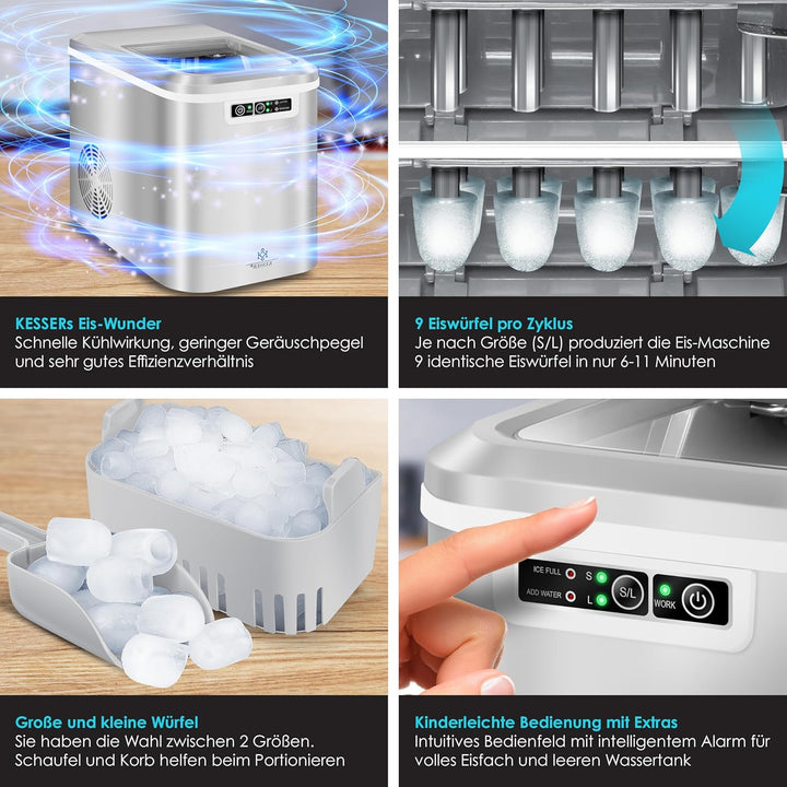 KESSER® Eiswürfelbereiter | Eiswürfelmaschine Edelstahl | Ice Maker | 12 kg 24 h | Zubereitung in 7