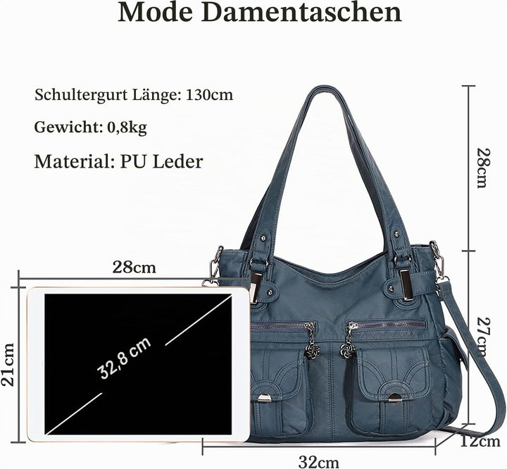 FANDARE Gross Schultertasche Damen Umhängetasche Frauen Vintage Schulranzen Wasserdicht PU Leder Wom