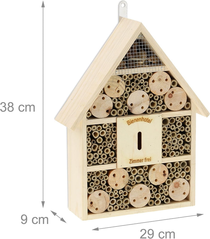 Relaxdays Bienenhotel, Nisthilfe Wildbienen, Garten, Balkon, Insektenhotel zum Hängen, Holz, HBT 38