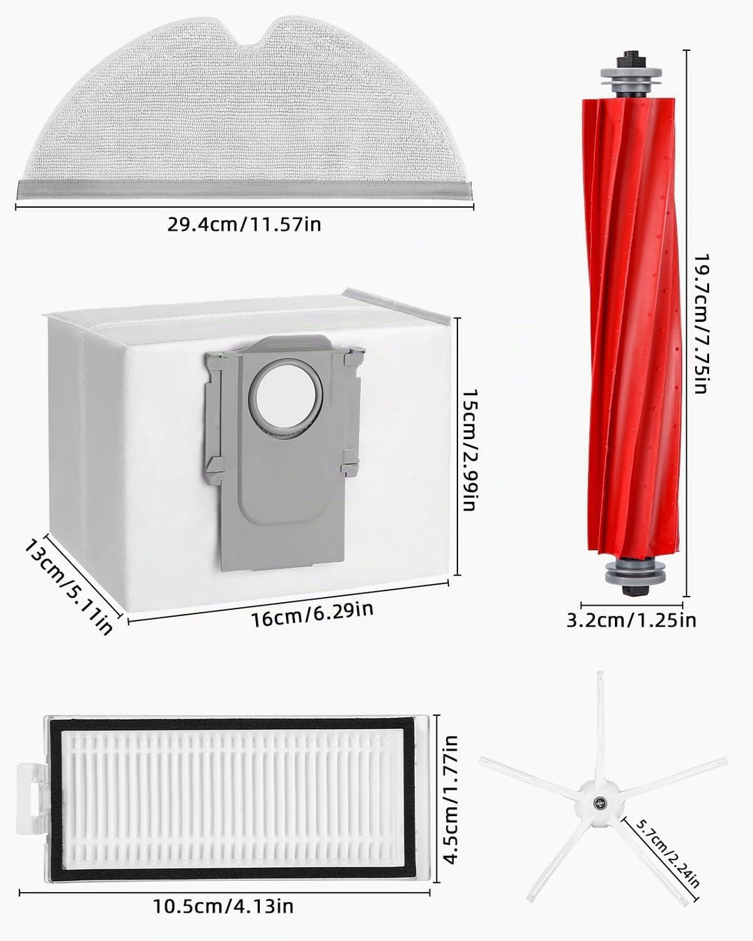 Zubehör für Roborock Q7/ Q7+/Q7 Max/Q7 Max+ Staubsauger, 2 Hauptbürste, 4 HEPA Filter, 6 Seitenbürst