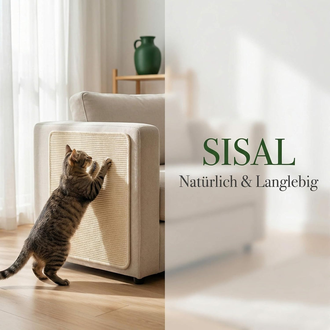 Sisal Kratzmatte für Katzen zur Wandmontage, 60x40cm Kratzmatte selbstklebend mit Klettband, Katzen