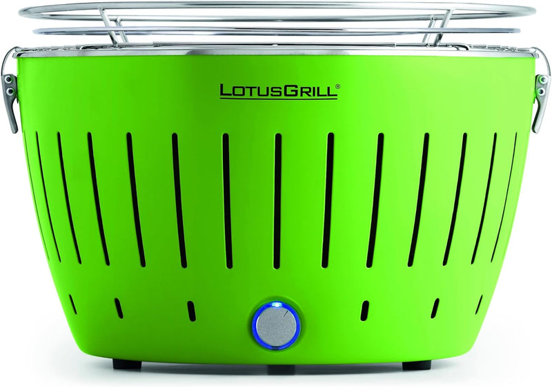LotusGrill Classic (Limettengrün) der raucharme Holzkohlegrill/Tischgrill mit USB-Anschluss in versc