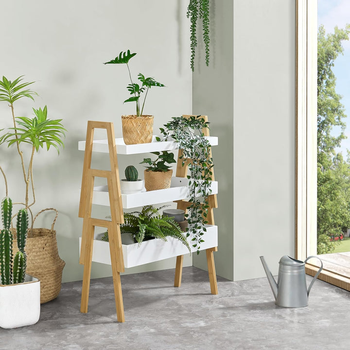 [en.casa] Pflanzenregal Hitra Stapelregal aus Bambus 3-TLG. Blumenregal Standregal mit 3 Ablagen Wei