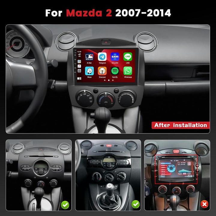 Hikity Autoradio für Mazda 2 2007-2014 [4+64GB] Android 15 Radio CarPlay Android Auto Wireless Bilds