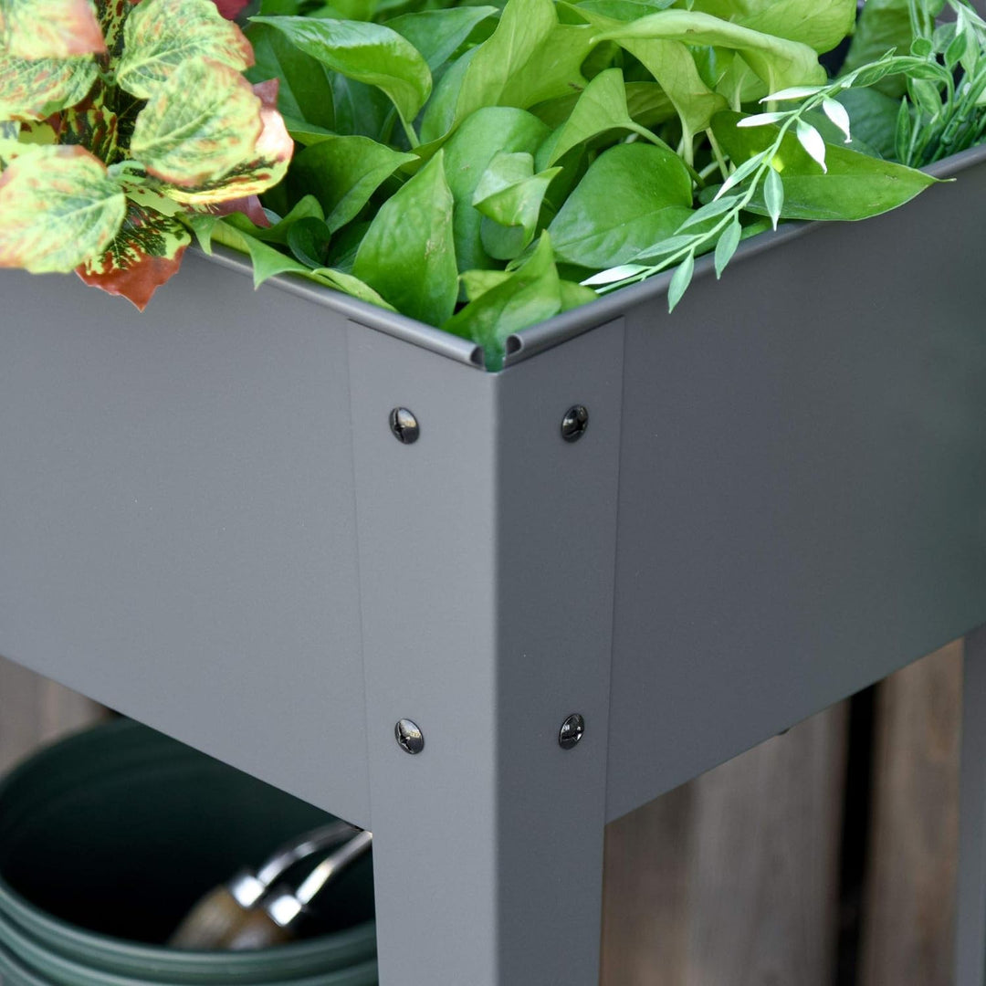 Outsunny Hochbeet mit Rädern und Regal für Garten und Balkon Kräuterbeet Pflanzenbeet Metall Kunstst