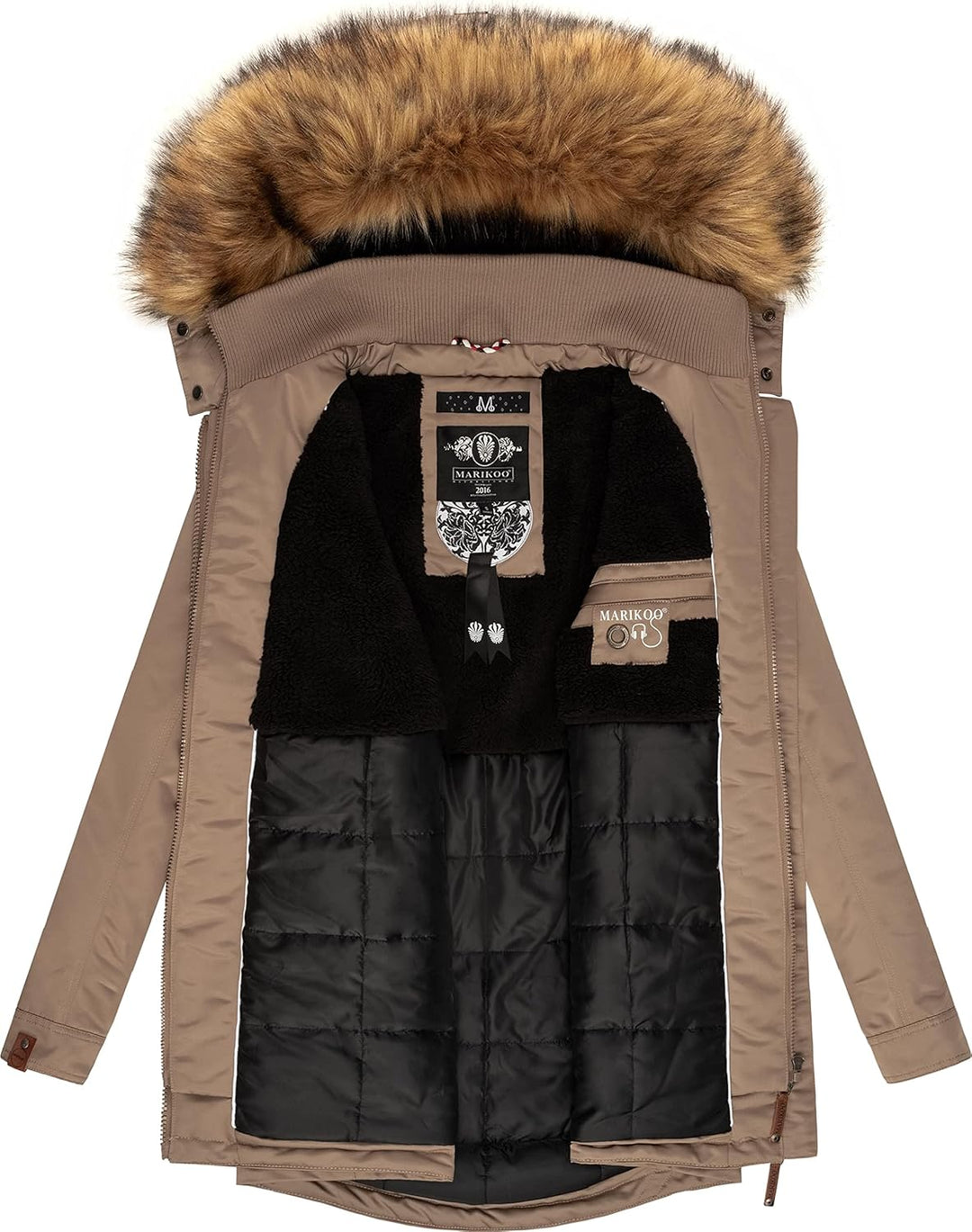 MARIKOO Damen Warmer Winterparka mit Kapuze Sanakoo XS-XXL S Taupe, S Taupe