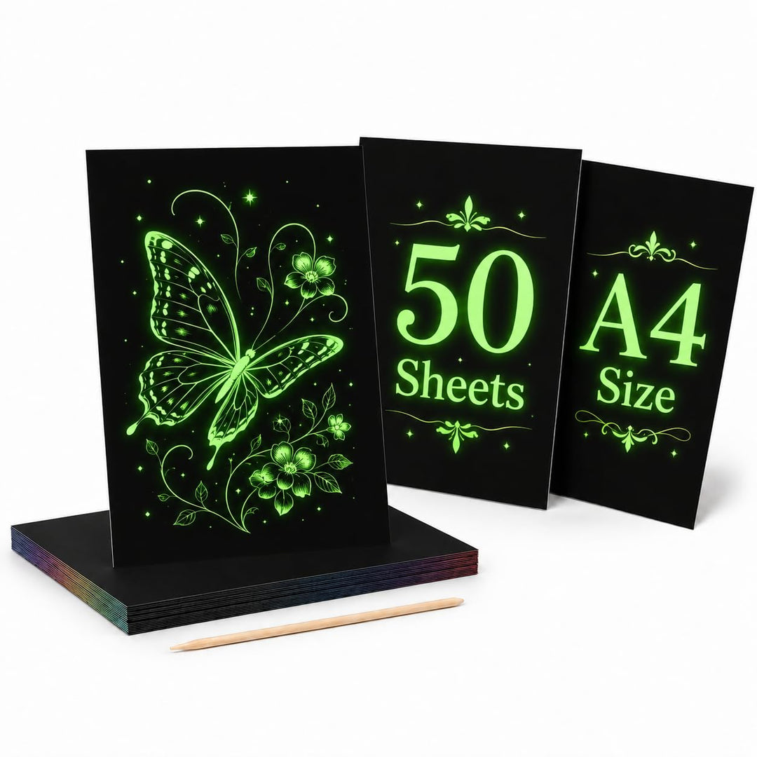 Kratzpapier A4, Bastelpapier für Laser Gravur, Fluoreszierend 50 Blatt | Zum Zeichnen, Kunstbedarf,