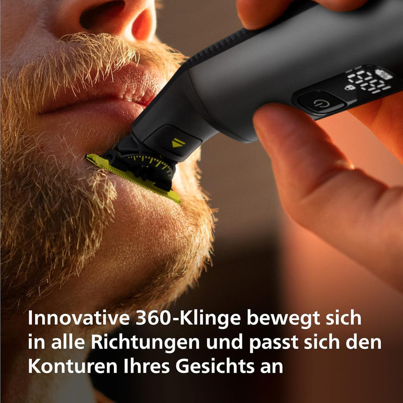 Philips OneBlade Pro Face + Body – Elektrischer Bartschneider, Rasierer und Trimmer, mit 14 Längenei