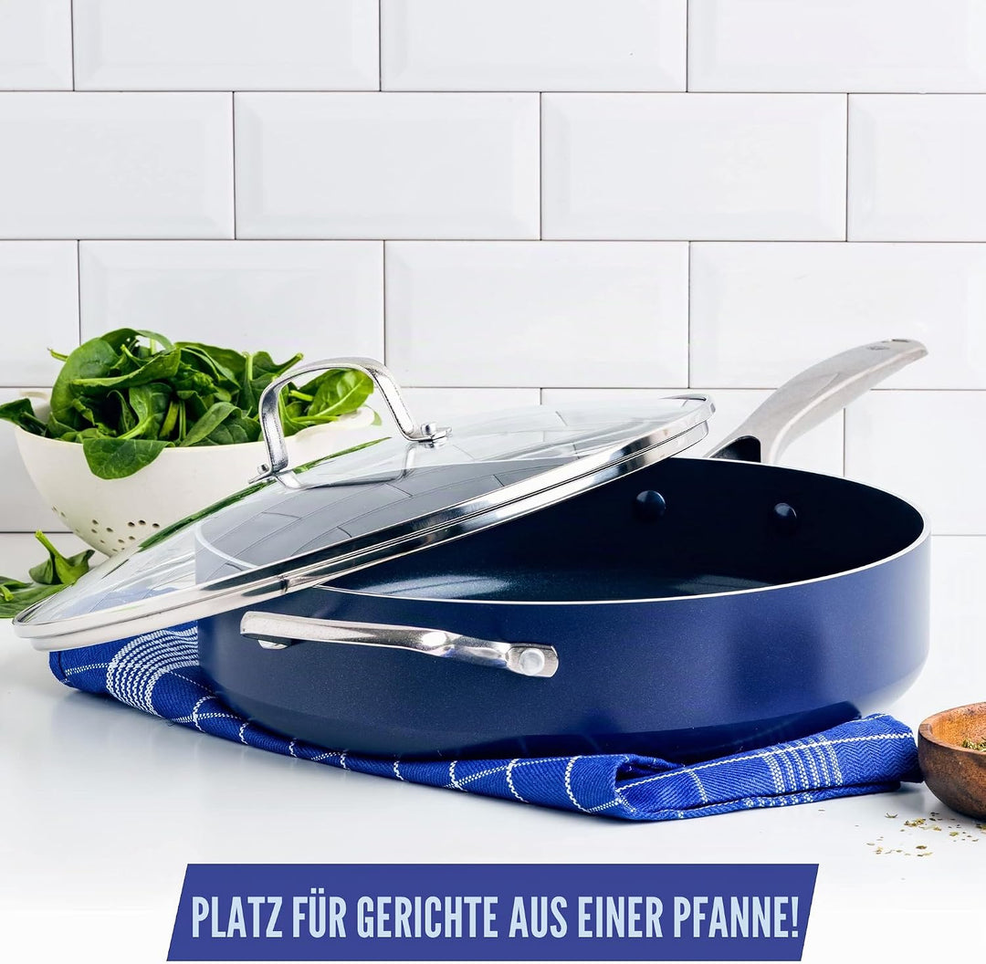 Blue Diamond Cookware Diamantstruktur Keramik Antihaft 28 cm/4,3 L Schmorpfanne mit Hilfsgriff und D