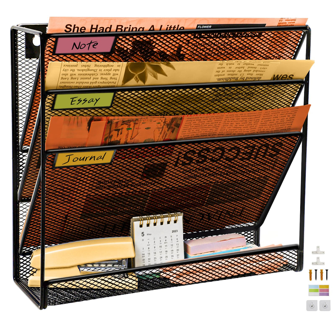 Hängeorganizer Wandablagefächer 4 Etagen Wandmontage Schreibtisch Organizer, A4 Zeitschriftenhalter