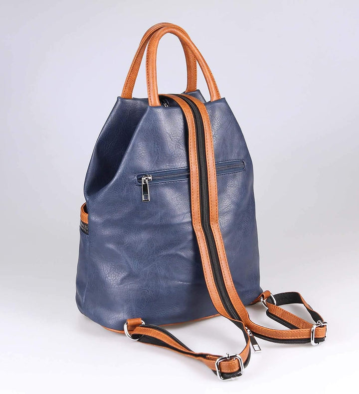 ITALYSHOP24.COM OBC Damen Rucksack Tasche Schultertasche Leder Optik Daypack Backpack Handtasche Tag