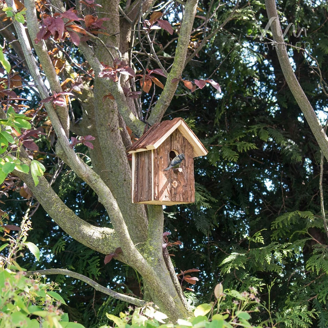 Gardigo Vogelhaus aus Holz | Nistkasten zum Aufhängen | 16 x 19,5 x 11,5 cm | Unbehandeltes Holz | N