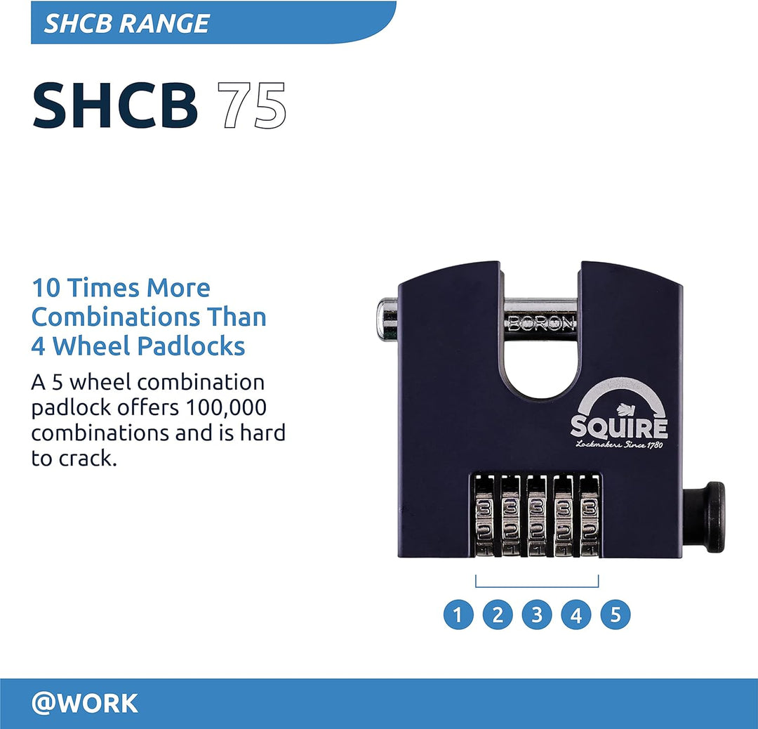 Henry Squire HSQSHCB75 S/HOLD Combi 4WHEEL 75MM SHCB75 Sicherheitsvorhangschloss, Schwarz, 75 x 19 m