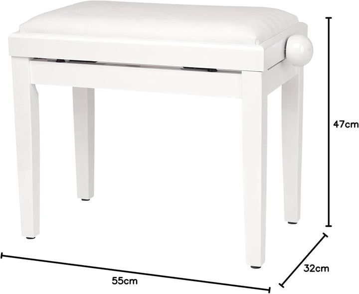 Classic Cantabile Pianobank Weiss-Hochglanz (Höhenverstellbar von 47-56cm, Spindelmechanik, Sitzfläc