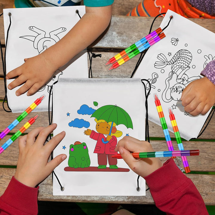 Tigvio Stoffbeutel zum Bemalen für Kinder, 12 Stück Taschen zum Bemalen für Kinder und 12 Stück Stap