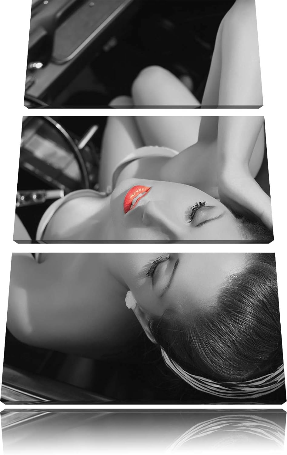 Pixxprint Rockabilly, Retro Style schwarz/weiss 3-Teiler Leinwandbild 120x80 Bild auf Leinwand