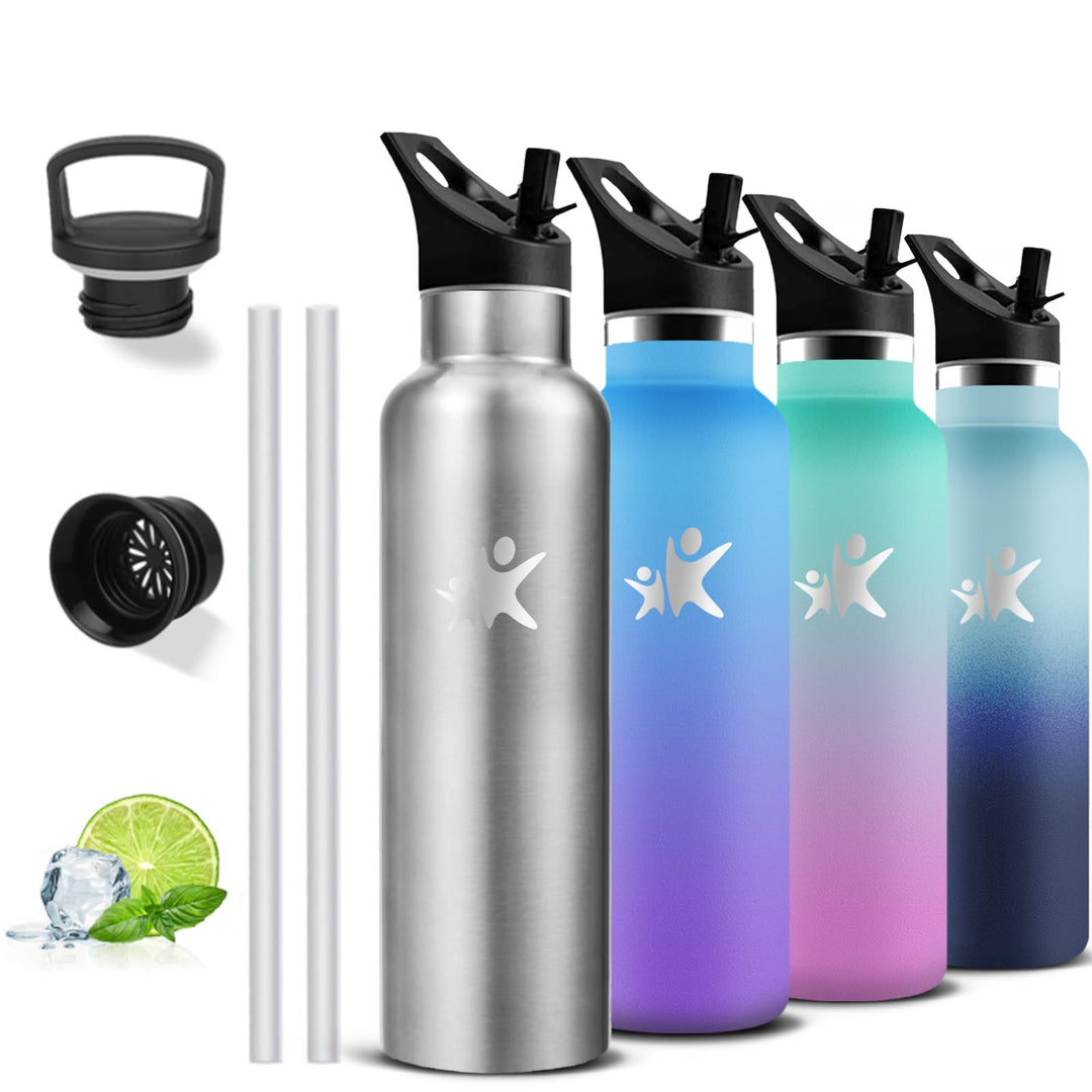 Wasserflasche- 750ml- Trinkflasche Edelstahl, Wasserflasche mit Strohhalm, BPA-Frei, Isolierflasche