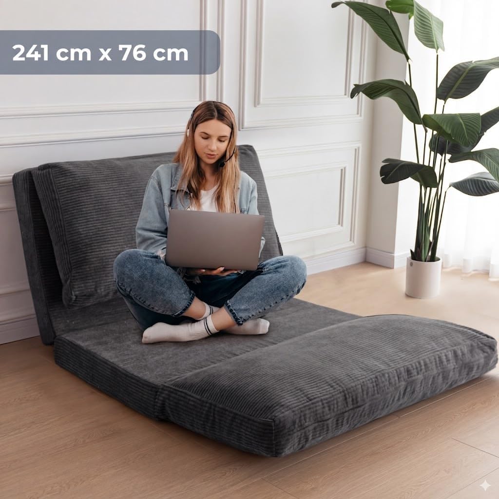 MAXYOYO Faltbarer Samt-Pouf mit Schaumstoffpolsterung, extra dick, 4 Schichten, Bodenmatratze/Sofa f