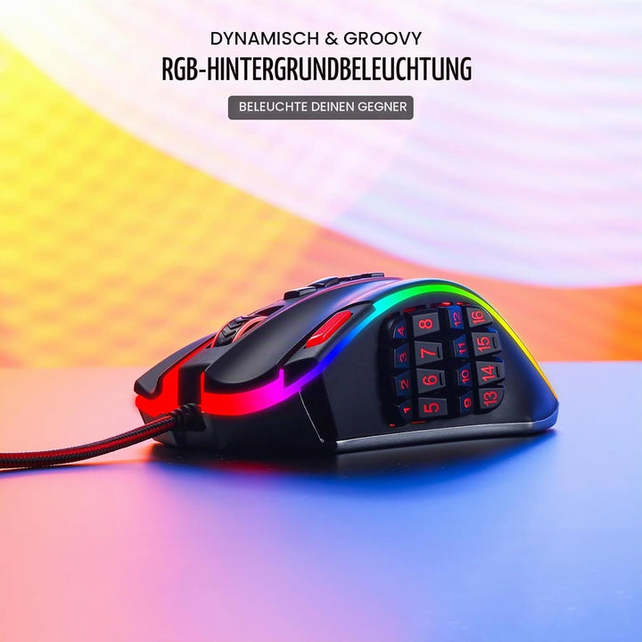 Redragon M990 MMO Gaming Maus, 32000 DPI Hochpräzise kabelgebundene RGB Maus mit 23 programmierbaren