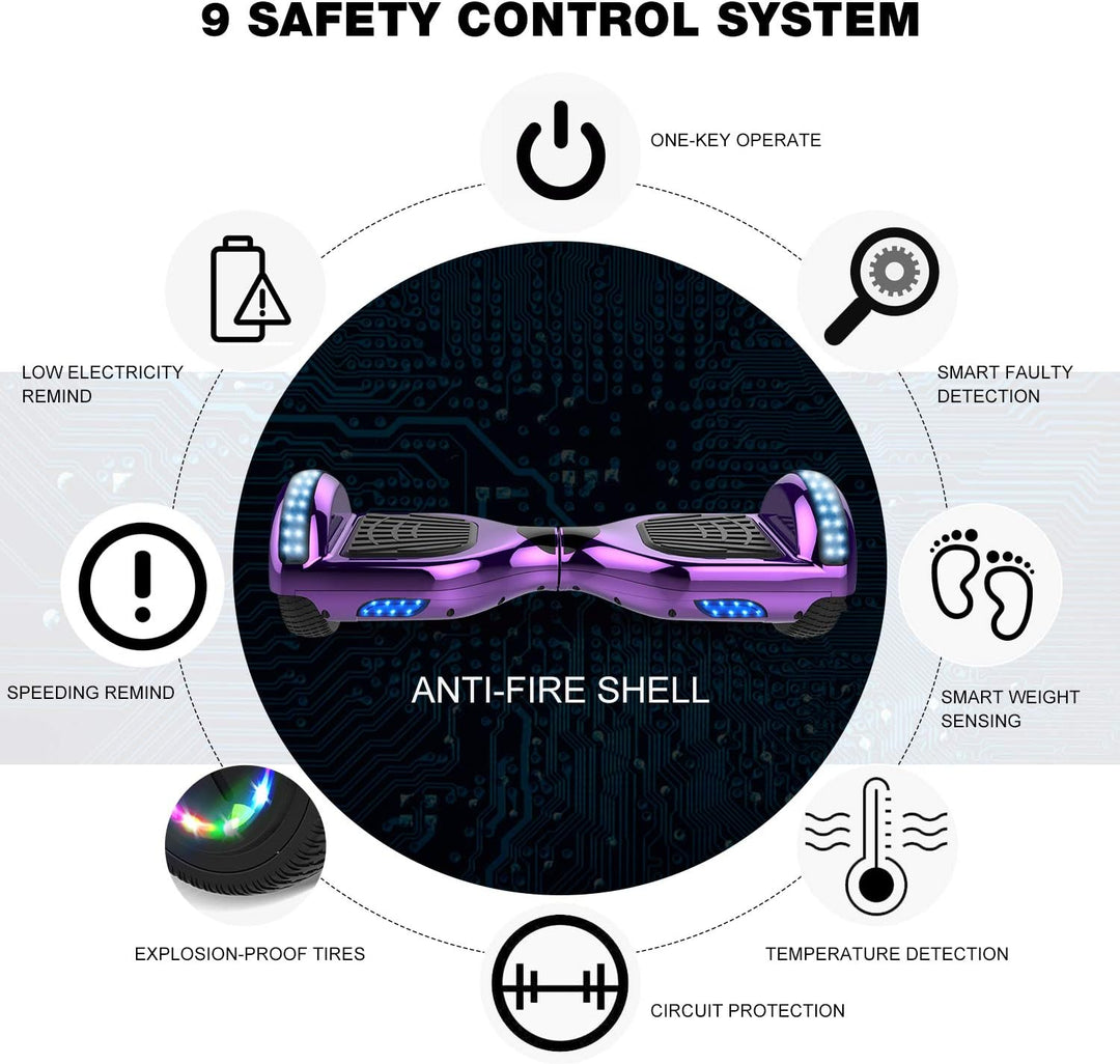 GeekMe Hoverboards 6.5”Zweimotoren 2-Rad-Hoverboards Hoverboards mit LED-Leuchten Bluetooth purple,