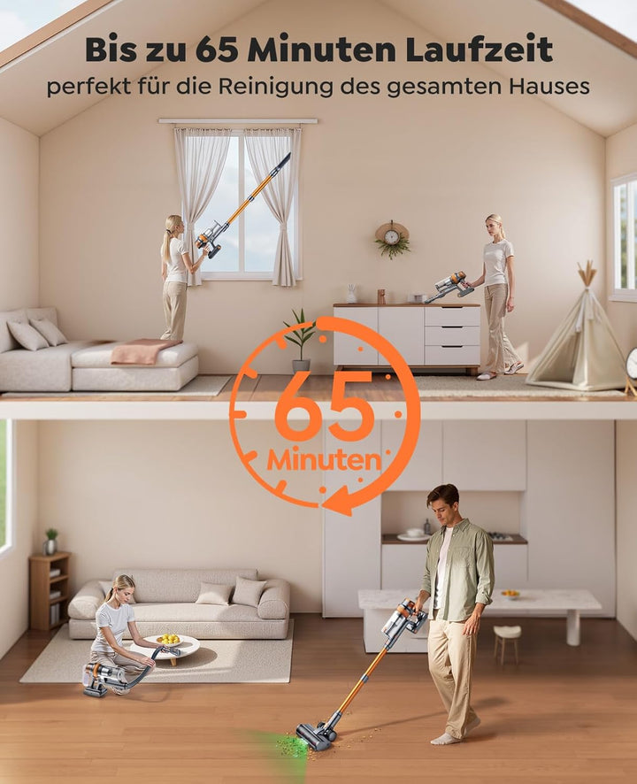 SMOTURE Akku Staubsauger Kabellos mit 1M Schlauch,50kPa/600W/65Min kabelloser Staubsauger mit Automa
