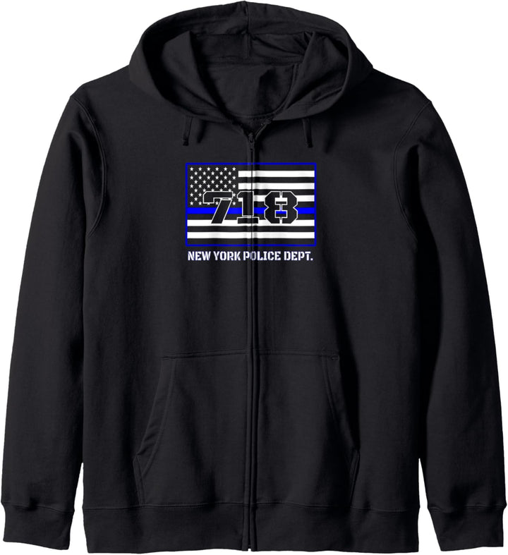 Code 718 New York Police Department dünne blaue Linie Flagge Kapuzenjacke