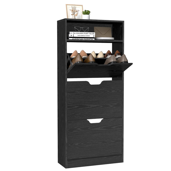 VASAGLE Schuhschrank 3 Klappen, Schuhkipper, Schuhregal, Schuhaufbewahrung, offenes Fach, Trennwand