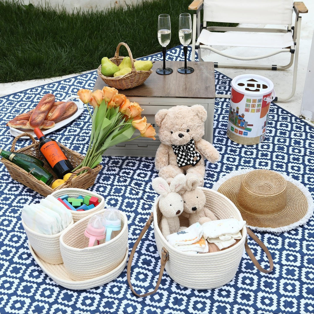 Hinwo Windelaufbewahrungsbeutel mit Seilgriff - Multifunktionaler Babyorganizer für Windeln, Hygiene