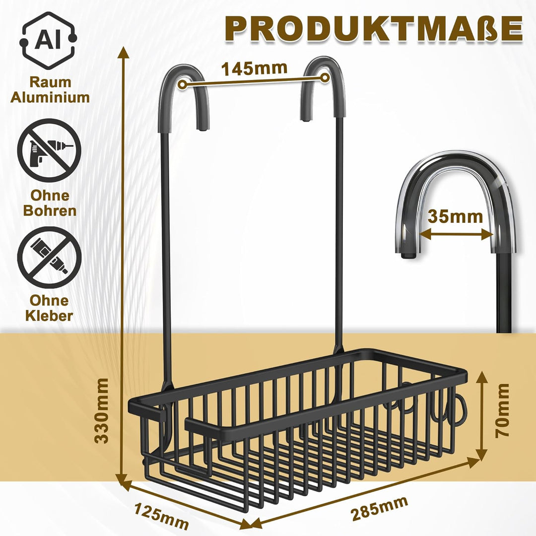 DIYGEEK Duschablage zum Hängen, Duschregal ohne Bohren für Mischbatterie mit 2 Haken, Duschkorb für
