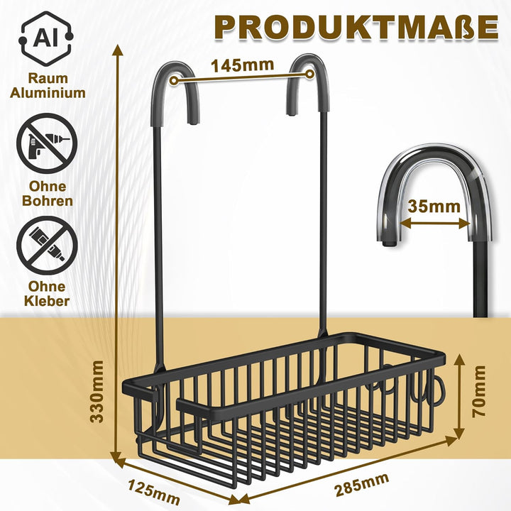 DIYGEEK Duschablage zum Hängen, Duschregal ohne Bohren für Mischbatterie mit 2 Haken, Duschkorb für