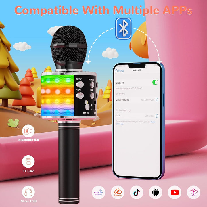 Magic Sing LED Karaoke Mikrofon Kinder, Drahtloses Bluetooth Spielzeug ab 3-12 Jahre Geschenk Mädche