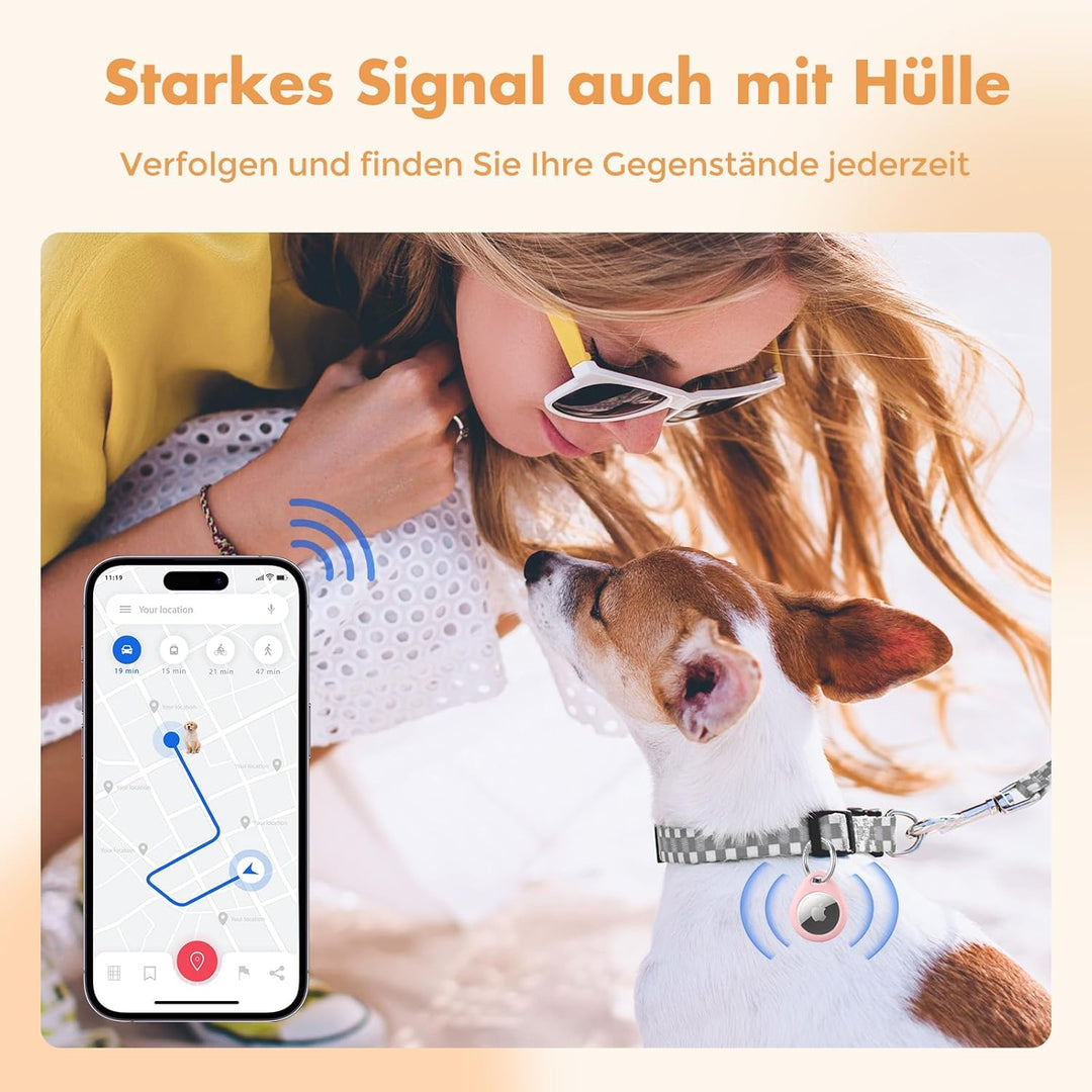 UNBREAKcable 360° Schutzhülle für AirTag [4er-Pack], TPU Vollschutz Schlüsselanhänger mit 304 Edelst