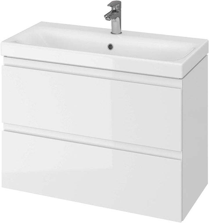 VBChome Badmöbel 80 cm Weiss mit Armatur und Pop-up ventil Waschbecken mit Unterschrank Waschtisch 2