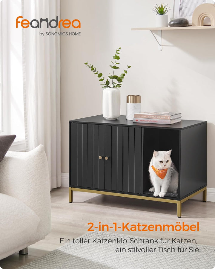 Feandrea Katzenklo-Schrank, Katzenhaus, Katzentoilette, mit Kratzmatte, hohe Beine, für Katzen, Beis