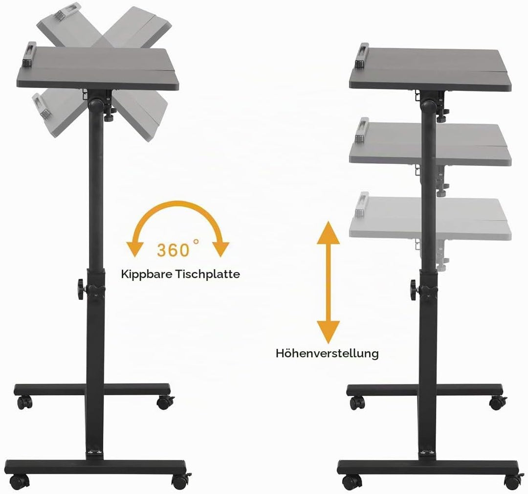 Rollender Laptoptisch Knietisch für Laptop Rollwagen kippbar Überbett Nachttisch Überbett Schreibtis