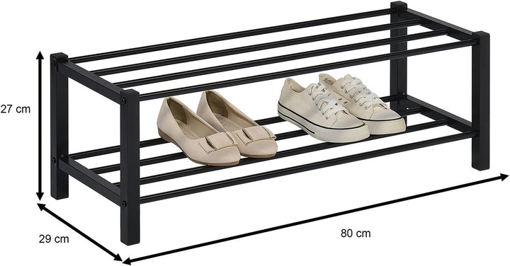IDIMEX Schuhregal NAVAN Metall Schwarz, robuste Schuhbank mit 2 Ablagen, platzsparende Schuhkommode,