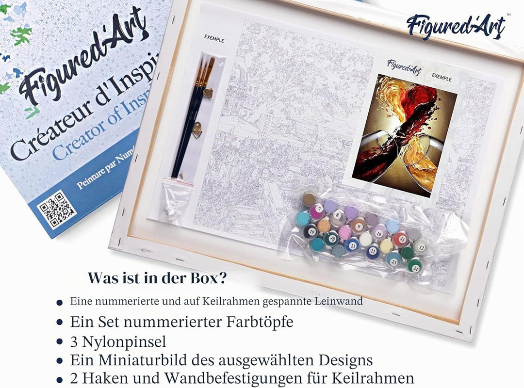 Figured'Art Malen Nach Zahlen Erwachsene Mit Rahmen Rot- und Weisswein - Paint by Numbers Basteln DI