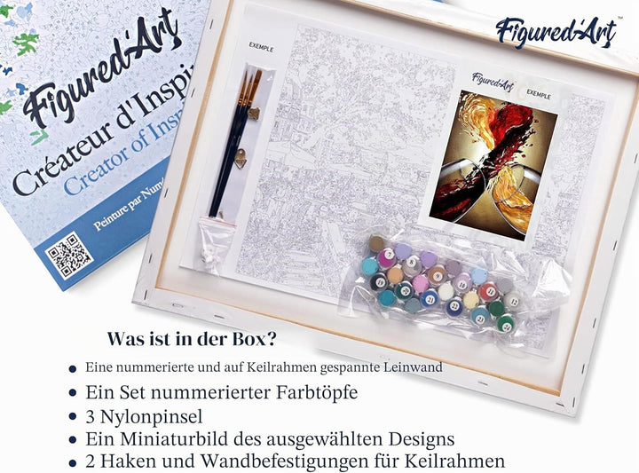 Figured'Art Malen Nach Zahlen Erwachsene Mit Rahmen Rot- und Weisswein - Paint by Numbers Basteln DI