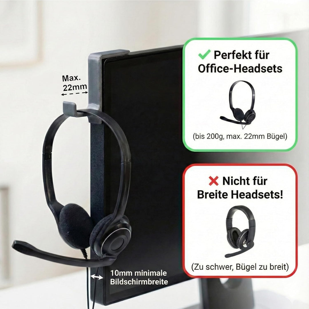 STEKIS Headset Halterung für Monitor &amp; Bildschirm – 10er Set Kopfhörer Haken (Small) – für schmale H