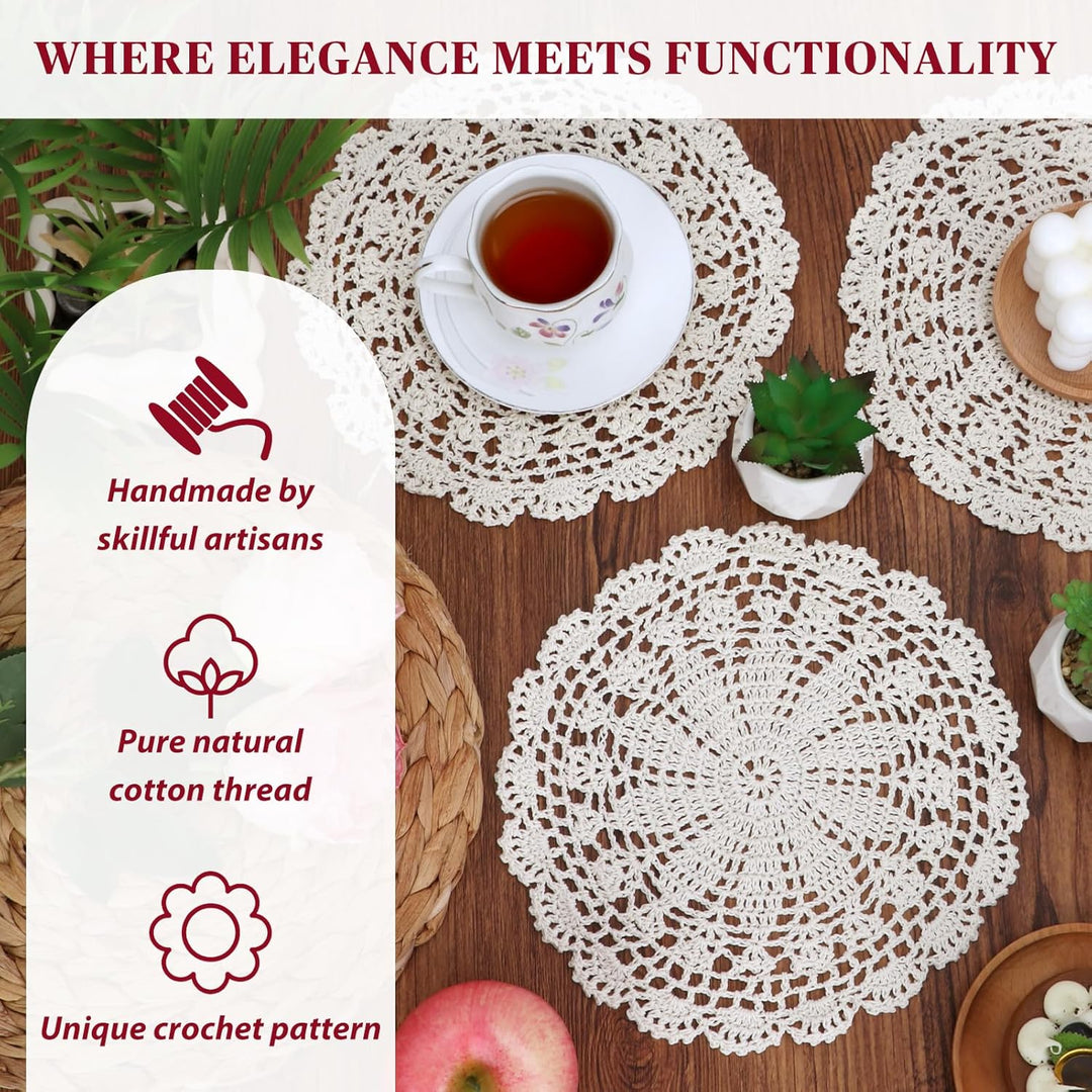 kilofly Häkel-Tischsets, Baumwolle, Spitze, 4 Stück, Persien, Beige, 25,4 cm 10 inch beige, 10 inch