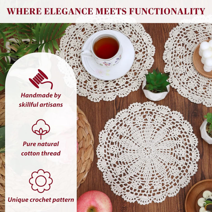 kilofly Häkel-Tischsets, Baumwolle, Spitze, 4 Stück, Persien, Beige, 25,4 cm 10 inch beige, 10 inch