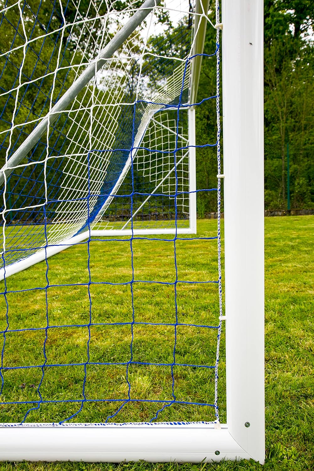 TORNETZ - Fussball - 7.32 x 2.44 x 0.8 x 2m - 3mm - Weiss oder Weiss/Blau Weiss-Blau, Weiss-Blau