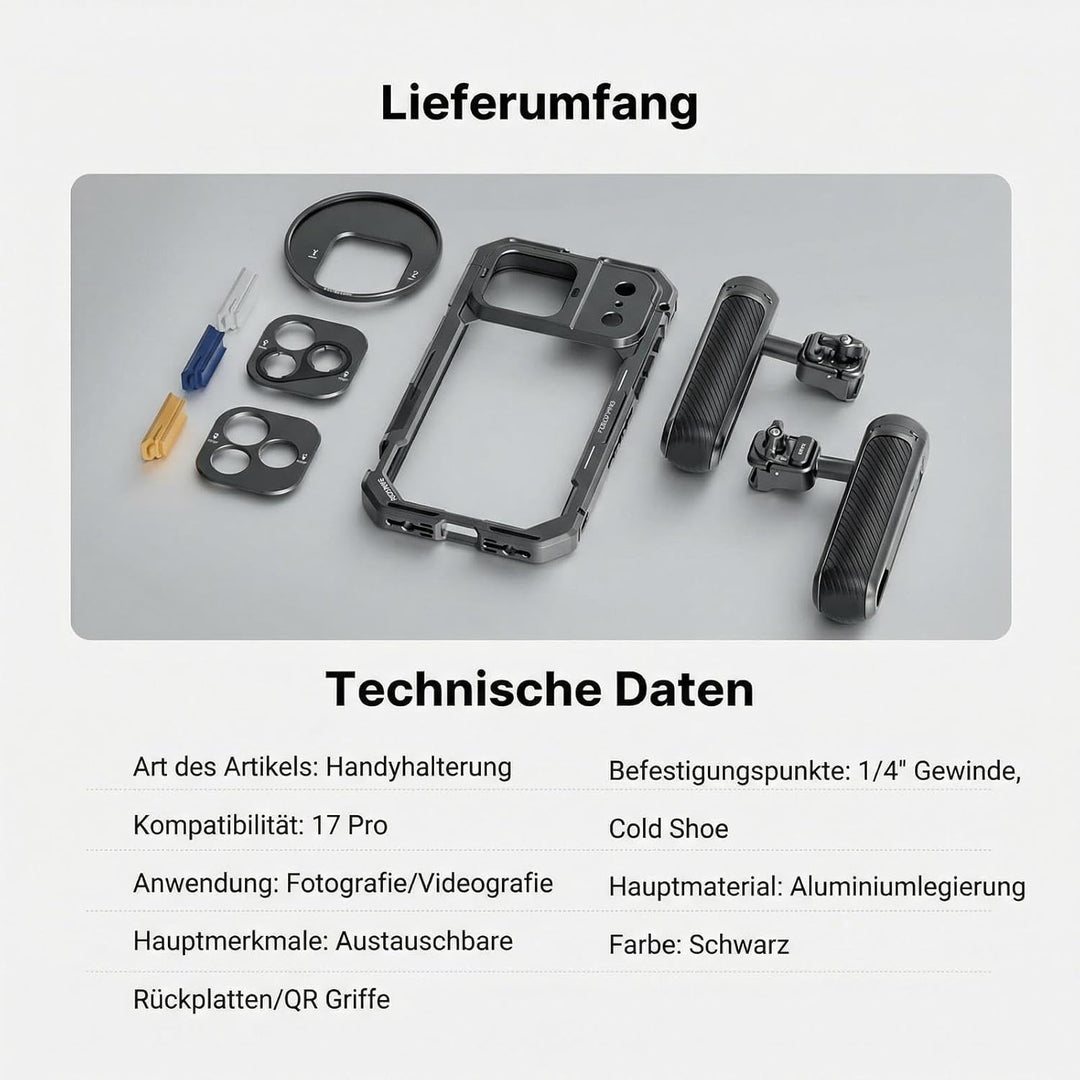 NEEWER 17 Pro Käfig Cage Video Rig Handy Stabilisator Set kompatibel mit iPhone 17 Pro mit 67mm Filt