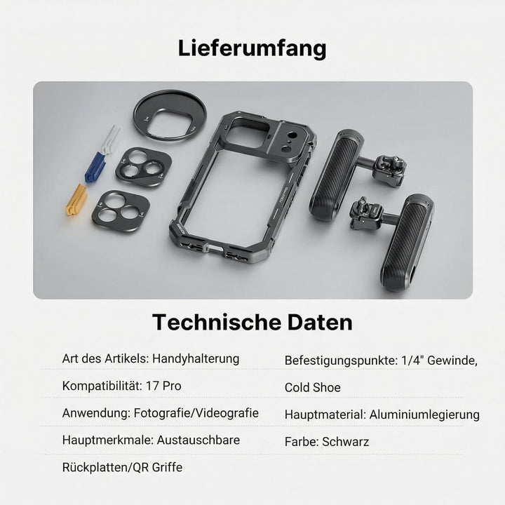 NEEWER 17 Pro Käfig Cage Video Rig Handy Stabilisator Set kompatibel mit iPhone 17 Pro mit 67mm Filt