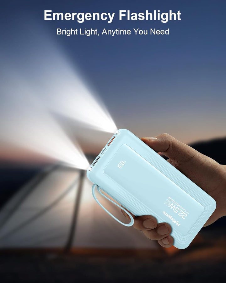 Powerbank mit integrierten Kabeln, 10000mAh, 22,5W Schnellladefunktion, USB-C LED-Anzeige, tragbares