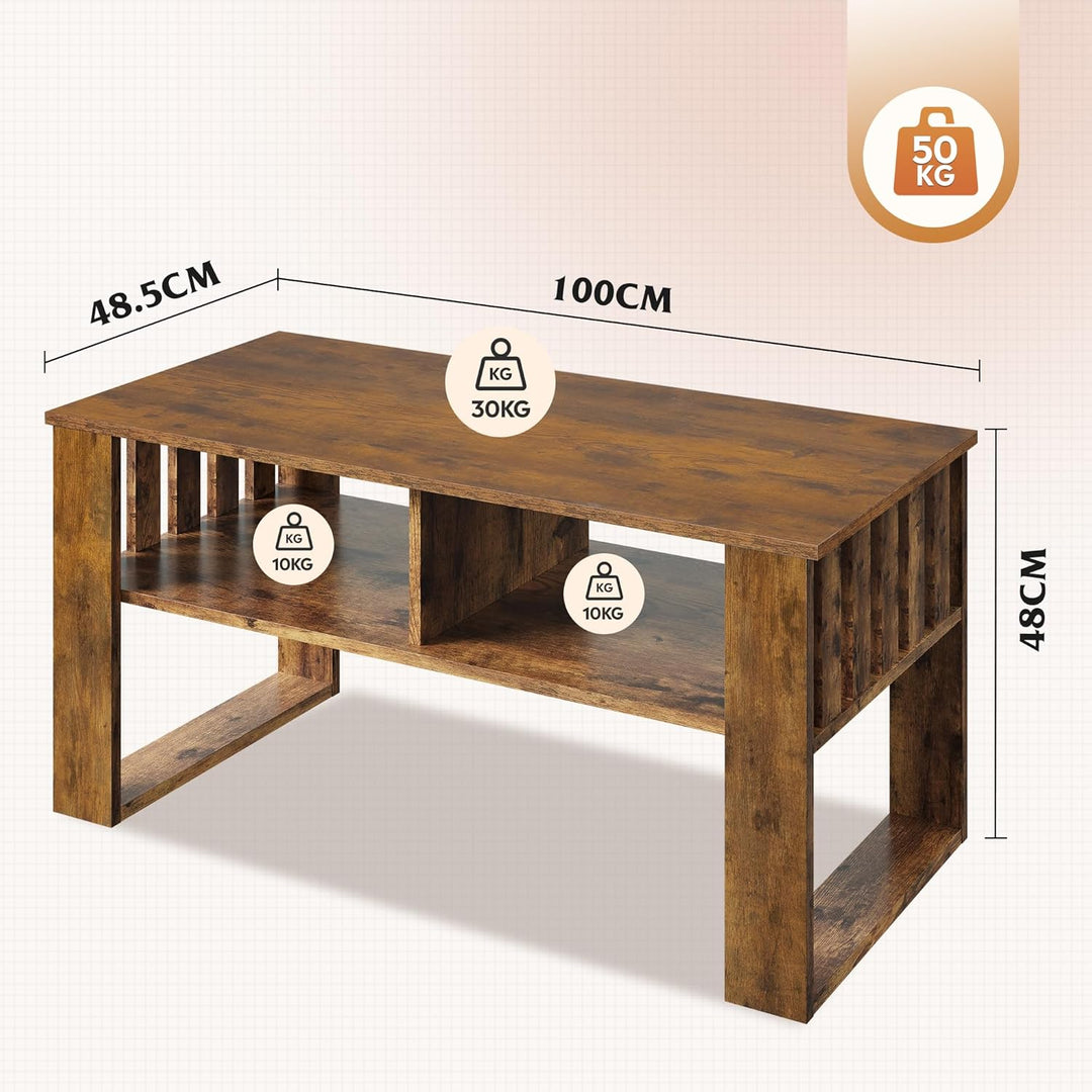 WLIVE Couchtisch Holz, Wohnzimmertisch mit Schubladen und Aufbewahrung,Wohnzimmer Tisch für Couch, S